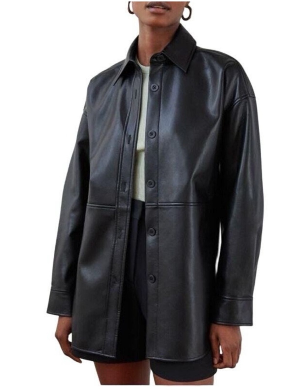 Babaton Pelli Faux Leather Shirt Jacket Black Vegan Button-Front XS